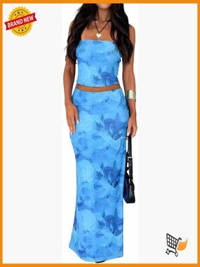 Floral Sleeveless Tube Top Maxi Skirt Set Y2k Vacation Outfits
